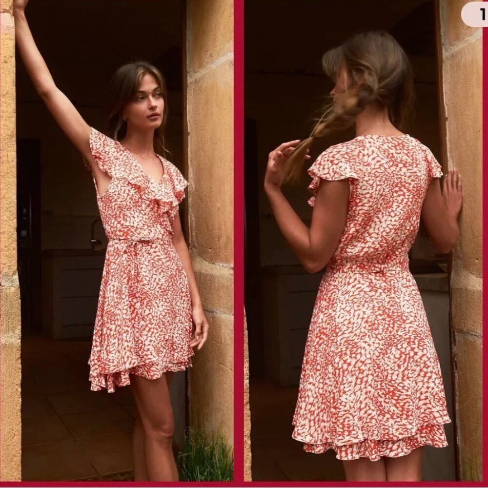 Free People xs wrap dress orange ruffle